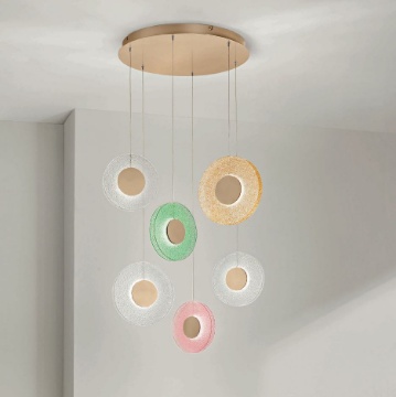Immagine di Lampadario 6 Luci Led Dischi Vetro Colorato Graniglia Candy Ondaluce