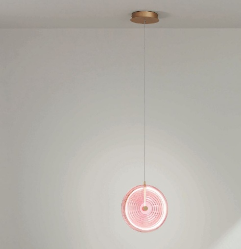 Immagine di Sospensione Led Disco Vetro Righe Colorato Diam.30 cm Jokey Ondaluce
