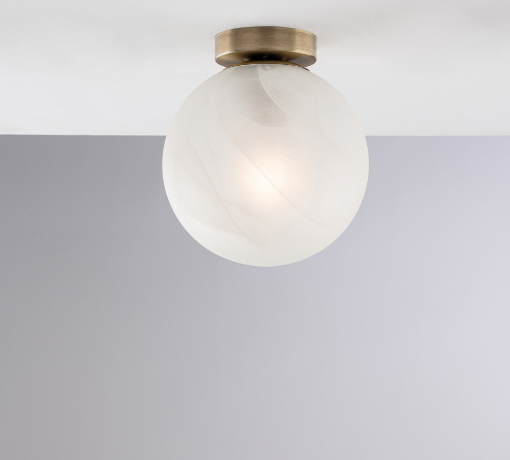 Immagine di Lampada da Soffitto  Oro Bronzo con Paralume Sfera Vetro Bianco Olaf Ø20 cm Bonetti  