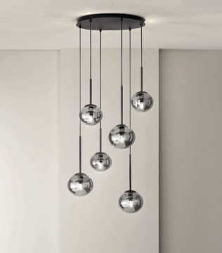 Immagine di Lampadario Salotto 6 Luci Sfere Vetro Sospese Jewel Ondaluce