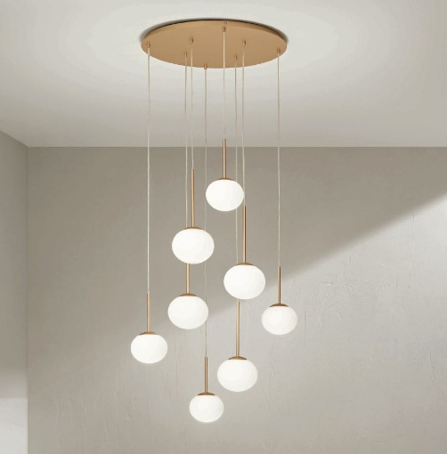 Immagine di Lampadario Salotto 8 Luci Sfere Vetro Sospese Jewel Ondaluce