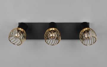 Immagine di Lampada 3 Faretti Spot Orientabili Ardon Nero con Paralume Gabbia Oro 3xE14 Trio Lighting 