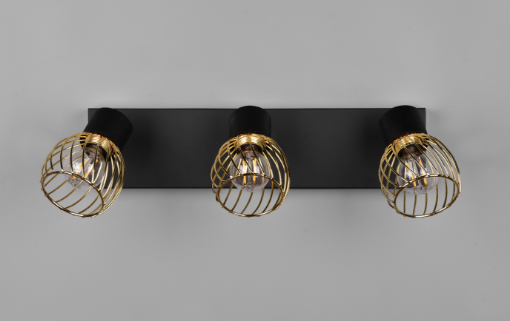 Immagine di Lampada 3 Faretti Spot Orientabili Ardon Nero con Paralume Gabbia Oro 3xE14 Trio Lighting 