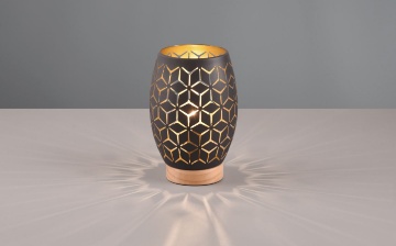 Immagine di Lumetto Oro Nero da Comodino Base Legno e Tagli Laser Decorativi Bidar Trio Lighting