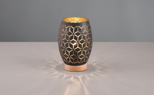 Immagine di Lumetto Oro Nero da Comodino Base Legno e Tagli Laser Decorativi Bidar Trio Lighting