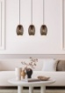 Immagine di Lampada 3 Sospensioni Oro e Nero con Decori Tagli Laser e Inserto Legno Bidar Trio Lighting 