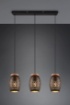 Immagine di Lampada 3 Sospensioni Oro e Nero con Decori Tagli Laser e Inserto Legno Bidar Trio Lighting 