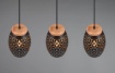 Immagine di Lampada 3 Sospensioni Oro e Nero con Decori Tagli Laser e Inserto Legno Bidar Trio Lighting 