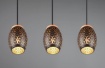 Immagine di Lampada 3 Sospensioni Oro e Nero con Decori Tagli Laser e Inserto Legno Bidar Trio Lighting 