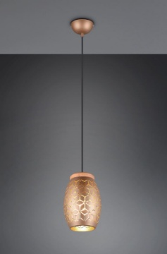Immagine di Sospensione Singola Paralume Caffè Decoro Tagli Laser e Inserto Legno Bidar Trio Lighting