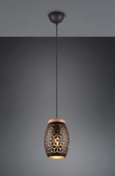 Immagine di Lampada a Sospensione Paralume Nero e Oro Decoro Tagli Laser Illuminazione Comodino Bidar Trio Lighting