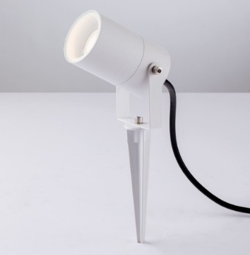 Immagine di Faretto Da Terra Giardino Cilindro Bianco Con Picchetto IP65 Akron Intec
