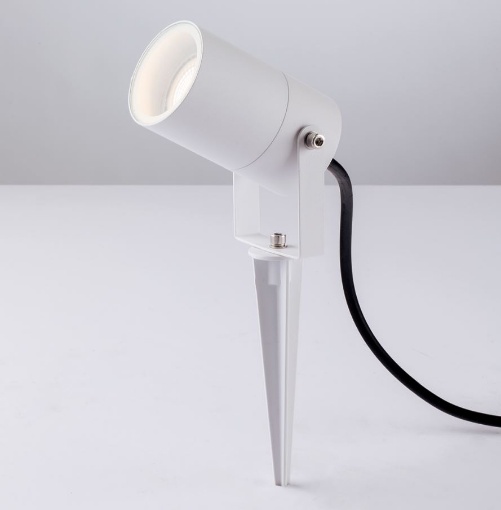 Immagine di Faretto Da Terra Giardino Cilindro Bianco Con Picchetto IP65 Akron Intec
