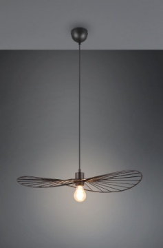 Immagine di Lampada a Sospensione Minimal Paralume Sombrero Nero Chapeau Ø60 cm Trio Lighting