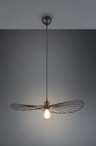 Immagine di Lampada a Sospensione Minimal Paralume Sombrero Nero Chapeau Ø60 cm Trio Lighting