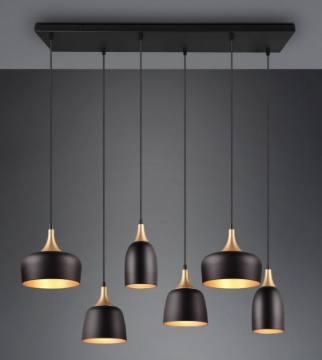 Immagine di Lampadario 6 Luci Paralumi Diverse Forme Chiraz Nero e Oro Trio Lighting 