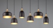 Immagine di Lampadario 6 Luci Paralumi Diverse Forme Chiraz Nero e Oro Trio Lighting 