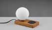 Immagine di Lumetto da Comodino Sfera Vetro Bianco e Base Effetto Legno con Ricarica Induttiva Smartphone Chloe Trio Lighting