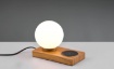 Immagine di Lumetto da Comodino Sfera Vetro Bianco e Base Effetto Legno con Ricarica Induttiva Smartphone Chloe Trio Lighting