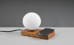 Immagine di Lumetto da Comodino Sfera Vetro Bianco e Base Effetto Legno con Ricarica Induttiva Smartphone Chloe Trio Lighting