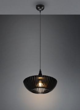 Immagine di Sospensione Rotonda Listelli Legno Naturale Nero Colino Trio Lighting