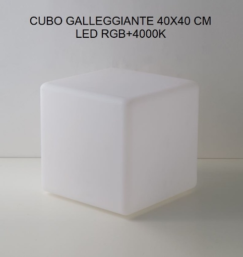 Immagine di Lampada Galleggiante Cubo 40 cm Led RGBW Ricarica Solare IP65 Con Telecomando