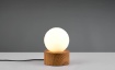 Immagine di Piccolo Lume da Comodino Countess Base Effetto Legno e Sfera Vetro Bianco Trio Lighting