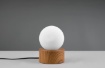 Immagine di Piccolo Lume da Comodino Countess Base Effetto Legno e Sfera Vetro Bianco Trio Lighting