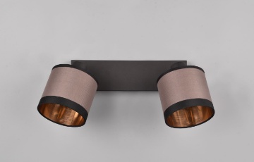 Immagine di Faretto Davos Nero Doppio Spot 2xE14 Orientabile Tessuto Tortora e Oro Trio Lighting