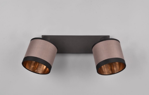 Immagine di Faretto Davos Nero Doppio Spot 2xE14 Orientabile Tessuto Tortora e Oro Trio Lighting