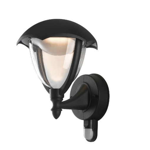 Immagine di Lanterna Da Muro Led 12w Per Esterno Nera Con Sensore IP44