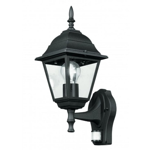 Immagine di Applique Lanterna Classica Esterno Con Sensore Alluminio Nero IP44