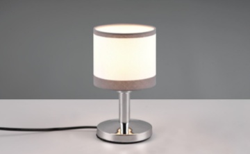 Immagine di Lampada da Tavolo Davos Cromo Paralume Tessuto Bianco e Grigio 1xE14 Touch On Off Trio Lighting