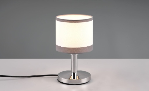Immagine di Lampada da Tavolo Davos Cromo Paralume Tessuto Bianco e Grigio 1xE14 Touch On Off Trio Lighting