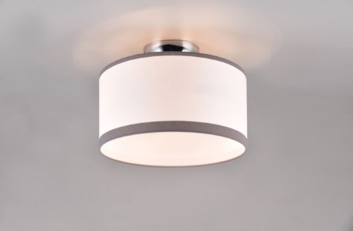 Immagine di Plafoniera Rotonda Davos Cromo Paralume Tessuto Bianco e Grigio 2xE14 Trio Lighting