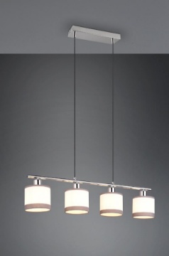 Immagine di Sospensione Davos Cromo 4xE14 in Linea con Paralumi Tessuto Bianco e Grigio Trio Lighting