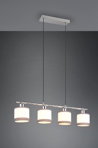 Immagine di Sospensione Davos Cromo 4xE14 in Linea con Paralumi Tessuto Bianco e Grigio Trio Lighting