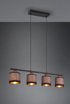 Immagine di Sospensione Lineare per Penisola Davos Paralumi Tessuto Tortora e Oro 4xE14 Trio Lighting