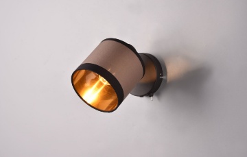 Immagine di Spot Singolo Davos E14 Orientabile Paralume Tessuto Tortora e Oro Trio Lighting