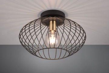 Immagine di Plafoniera Gabbia Metallo Nero con Inserto Ottone Grid 1xE27 Trio Lighting
