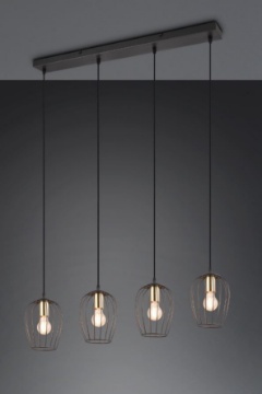Immagine di Sospensione in Linea 4 Gabbie Metallo Nero e Ottone Grid L90 cm Trio Lighting