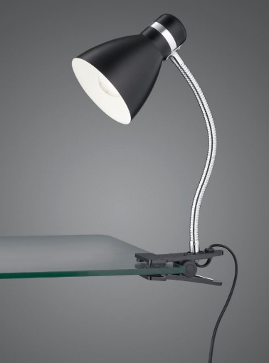 Lampada da Studio Nera Braccio Cromo Flessibile con Pinza 1xE27 Harvey Trio  Lighting