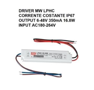 Immagine di Driver MW 16.8W CC Output 6-48V DC 350mA Input AC180-264V IP67