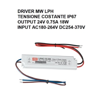 Immagine di Driver LPH Tensione Costante Output 24V 0.75A 18W Input 180-264VAC IP67