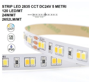 Immagine di StrIp Led SMD CCT 5 Metri 120Led mt 24w mt 24V IP20 Luce Selezionabile