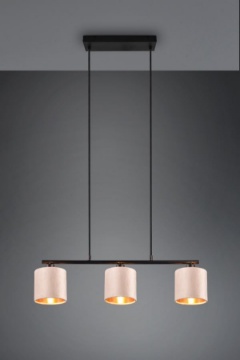 Immagine di Lampadario Illuminazione Tavoli Paralumi Rotondi in Linea Velluto Beige e Oro 3xE14 Julieta Trio Lighting