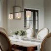 Immagine di Lampadario Illuminazione Tavoli Paralumi Rotondi in Linea Velluto Beige e Oro 3xE14 Julieta Trio Lighting