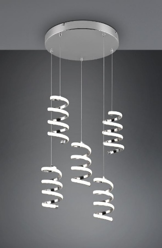 Immagine di Sospensione Cromo Rotonda Moderna 5 Riccioli Led Luce Naturale Laola Trio Lighting 
