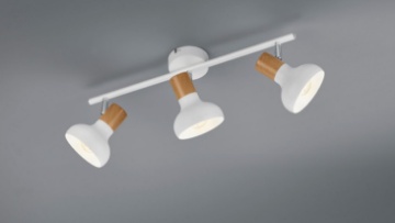 Immagine di Lampada 3 Faretti Spot E14 Orientabili Latika Bianco e Inserti Legno Trio Lighting