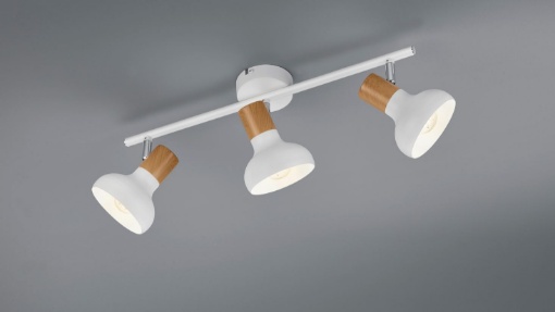 Immagine di Lampada 3 Faretti Spot E14 Orientabili Latika Bianco e Inserti Legno Trio Lighting